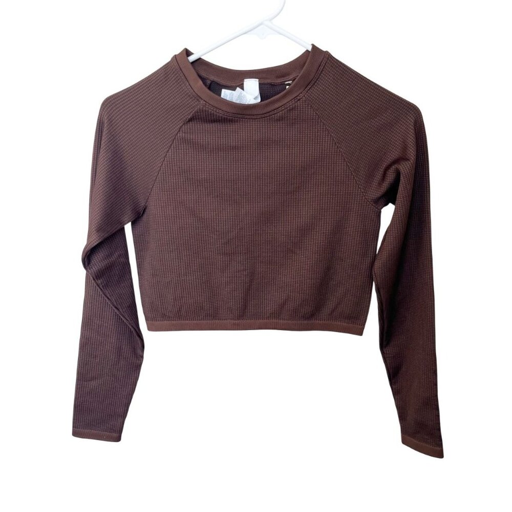 NEW Offline Aerie Brown Compression Long Sleeve Cropped Athletic Top - MEDIUM